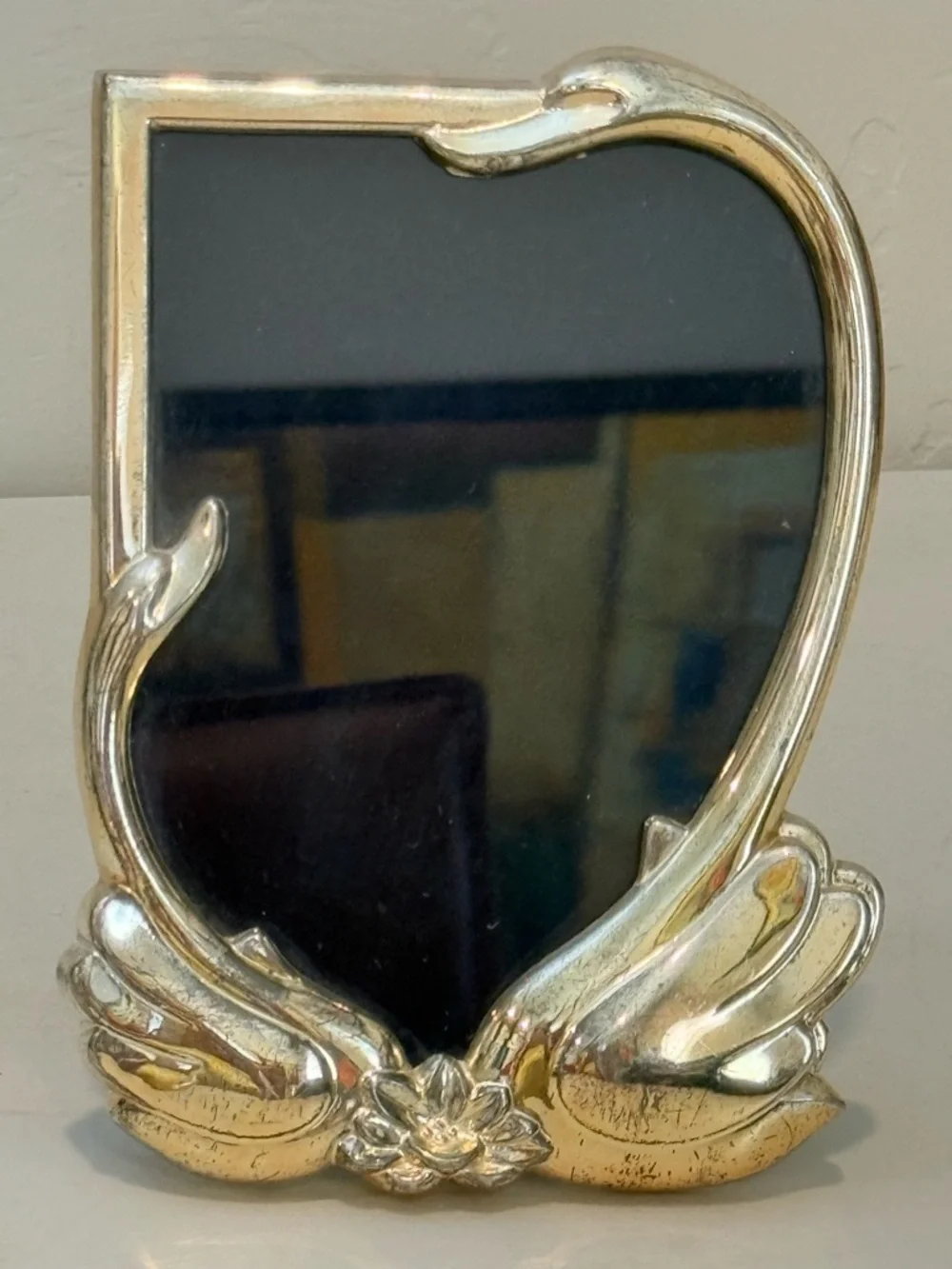 Vintage ornate Swans silver plated freestanding photo‎ picture frame  4x6